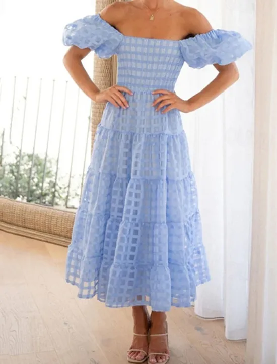 Hot Women's Long Dress Maxi Dress Casual Dress Fashion Outdoor Party Holiday Regular Fit Plain Short Sleeve Off Shoulder White Pink Blue Summer Women Work Dresses
