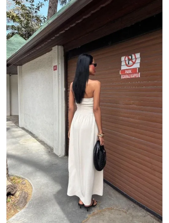 Women's Long Dress Maxi Dress Swing Dress Summer Dress Elegant Going out Beach Summer Dress Regular Fit Pure Color Sleeveless Strapless Black Yellow Brown Beige Summer Women Cocktail Dress