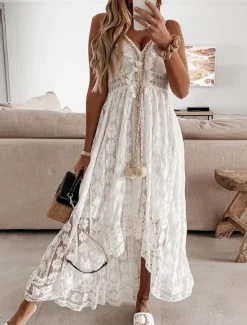 Outlet Women's Long Dress Maxi Dress White Dress Party Dress Casual Dress Holiday Dress Elegant Basic Romantic Vacation Daily Holiday Regular Fit Print Sleeveless V Neck White Beige Summer Spring Women White Dresses