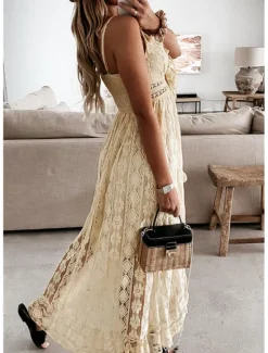 Outlet Women's Long Dress Maxi Dress White Dress Party Dress Casual Dress Holiday Dress Elegant Basic Romantic Vacation Daily Holiday Regular Fit Print Sleeveless V Neck White Beige Summer Spring Women White Dresses