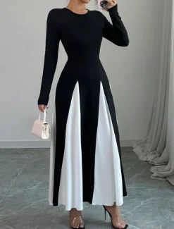 Hot Women's Long Dress Maxi Dress Graduation Dress Casual Dress Fashion Modern Outdoor Vacation Daily Regular Fit Color Block Long Sleeve Crew Neck Summer Spring Women Cocktail Dress