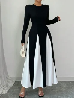 Hot Women's Long Dress Maxi Dress Graduation Dress Casual Dress Fashion Modern Outdoor Vacation Daily Regular Fit Color Block Long Sleeve Crew Neck Summer Spring Women Cocktail Dress