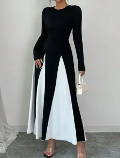 Hot Women's Long Dress Maxi Dress Graduation Dress Casual Dress Fashion Modern Outdoor Vacation Daily Regular Fit Color Block Long Sleeve Crew Neck Summer Spring Women Cocktail Dress