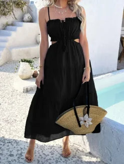 Hot Women's Long Dress Maxi Dress White Dress Graduation Dress Casual Dress Swing Dress Fashion Modern Daily Beach Weekend Regular Fit Plain Sleeveless Spaghetti Strap Black White Yellow Blue Summer Women White Dresses|Vacation Dresses