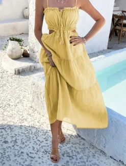 Hot Women's Long Dress Maxi Dress White Dress Graduation Dress Casual Dress Swing Dress Fashion Modern Daily Beach Weekend Regular Fit Plain Sleeveless Spaghetti Strap Black White Yellow Blue Summer Women White Dresses|Vacation Dresses