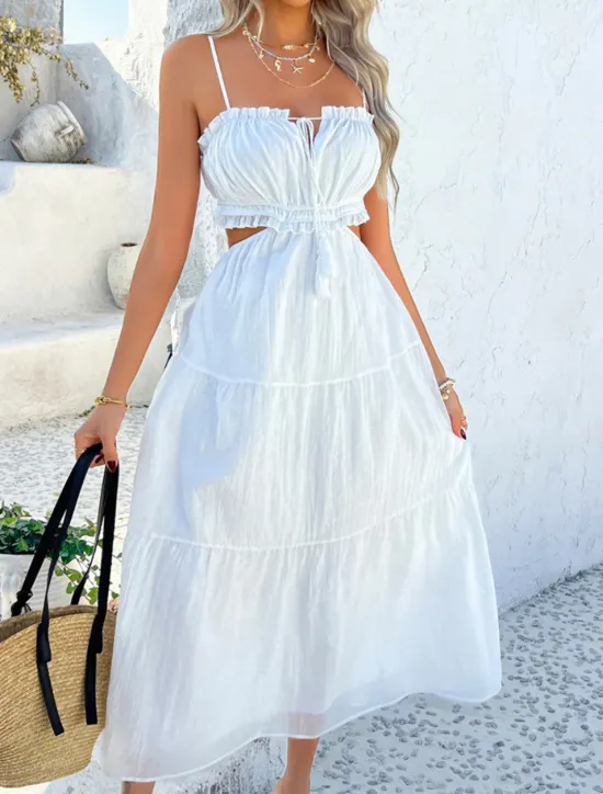 Hot Women's Long Dress Maxi Dress White Dress Graduation Dress Casual Dress Swing Dress Fashion Modern Daily Beach Weekend Regular Fit Plain Sleeveless Spaghetti Strap Black White Yellow Blue Summer Women White Dresses|Vacation Dresses