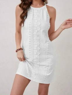 Discount Women's Long Dress Maxi Dress Lace Dress Casual Dress Elegant Stylish Casual Vacation Daily Regular Fit Plain Sleeveless Crew Neck Summer Spring Women White Dresses