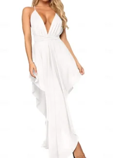Women's Long Dress Maxi Dress White Dress Summer Dress Slip Dress Halter Neck Dress Hot Mature Sexy Dress Daily Club Regular Fit Plain Pure Color Sleeveless Halter Neck Deep V Black White Pink Summer Women White Dresses