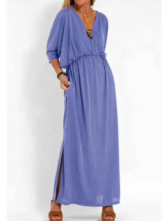New Women's Long Dress Maxi Dress Casual Dress Cocktail Dress Wedding Guest Dress Chiffon Dress Fashion Vacation Going out Weekend Regular Fit Plain Long Sleeve V Neck Black White Yellow Pink Summer Women Cocktail Dress
