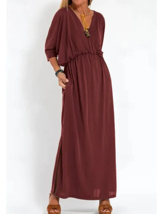 New Women's Long Dress Maxi Dress Casual Dress Cocktail Dress Wedding Guest Dress Chiffon Dress Fashion Vacation Going out Weekend Regular Fit Plain Long Sleeve V Neck Black White Yellow Pink Summer Women Cocktail Dress