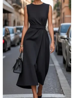 New Women's Long Dress Maxi Dress Swing Dress Summer Dress Elegant Daily Going out Regular Fit Pure Color Sleeveless Crew Neck Black White Blue Purple Summer Women White Dresses