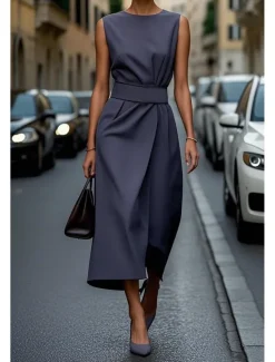 New Women's Long Dress Maxi Dress Swing Dress Summer Dress Elegant Daily Going out Regular Fit Pure Color Sleeveless Crew Neck Black White Blue Purple Summer Women White Dresses