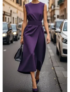 New Women's Long Dress Maxi Dress Swing Dress Summer Dress Elegant Daily Going out Regular Fit Pure Color Sleeveless Crew Neck Black White Blue Purple Summer Women White Dresses