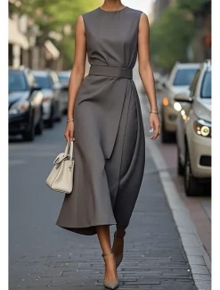 New Women's Long Dress Maxi Dress Swing Dress Summer Dress Elegant Daily Going out Regular Fit Pure Color Sleeveless Crew Neck Black White Blue Purple Summer Women White Dresses