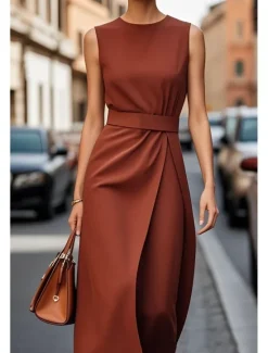 New Women's Long Dress Maxi Dress Swing Dress Summer Dress Elegant Daily Going out Regular Fit Pure Color Sleeveless Crew Neck Black White Blue Purple Summer Women White Dresses