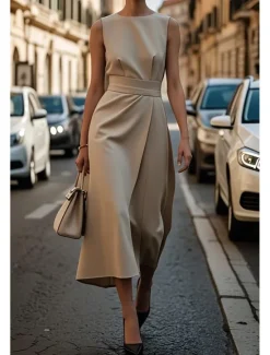New Women's Long Dress Maxi Dress Swing Dress Summer Dress Elegant Daily Going out Regular Fit Pure Color Sleeveless Crew Neck Black White Blue Purple Summer Women White Dresses