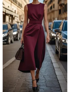 New Women's Long Dress Maxi Dress Swing Dress Summer Dress Elegant Daily Going out Regular Fit Pure Color Sleeveless Crew Neck Black White Blue Purple Summer Women White Dresses