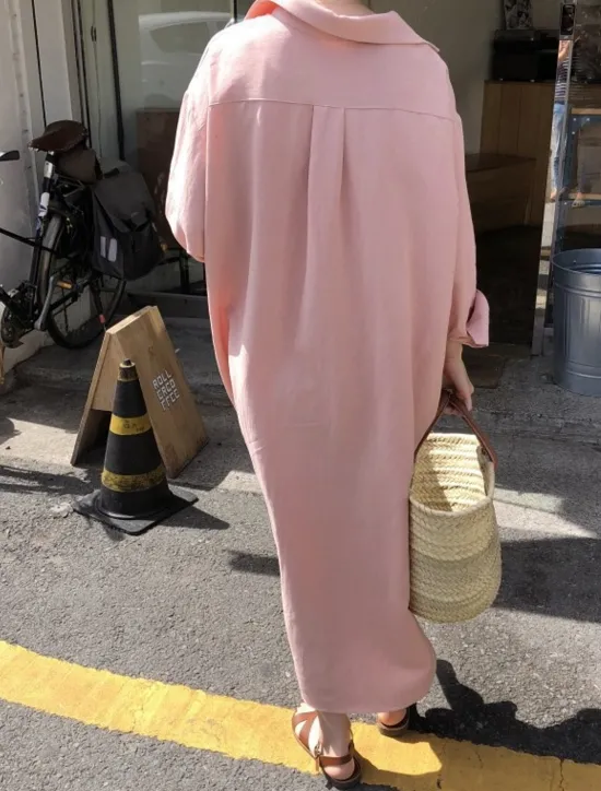 Clearance Women's Long Dress Maxi Dress Linen-Inspired Dresses Shirt Dress Casual Dress Stylish Casual Vacation Daily Date Regular Fit Plain Long Sleeve Lapel White Pink Navy Blue Khaki Summer Spring Women Dresses