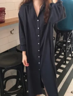 Clearance Women's Long Dress Maxi Dress Linen-Inspired Dresses Shirt Dress Casual Dress Stylish Casual Vacation Daily Date Regular Fit Plain Long Sleeve Lapel White Pink Navy Blue Khaki Summer Spring Women Dresses