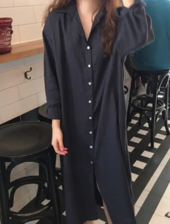 Clearance Women's Long Dress Maxi Dress Linen-Inspired Dresses Shirt Dress Casual Dress Stylish Casual Vacation Daily Date Regular Fit Plain Long Sleeve Lapel White Pink Navy Blue Khaki Summer Spring Women Dresses