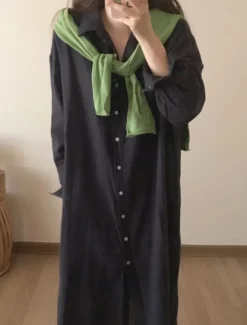 Clearance Women's Long Dress Maxi Dress Linen-Inspired Dresses Shirt Dress Casual Dress Stylish Casual Vacation Daily Date Regular Fit Plain Long Sleeve Lapel White Pink Navy Blue Khaki Summer Spring Women Dresses