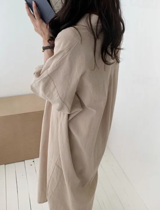 Clearance Women's Long Dress Maxi Dress Linen-Inspired Dresses Shirt Dress Casual Dress Stylish Casual Vacation Daily Date Regular Fit Plain Long Sleeve Lapel White Pink Navy Blue Khaki Summer Spring Women Dresses