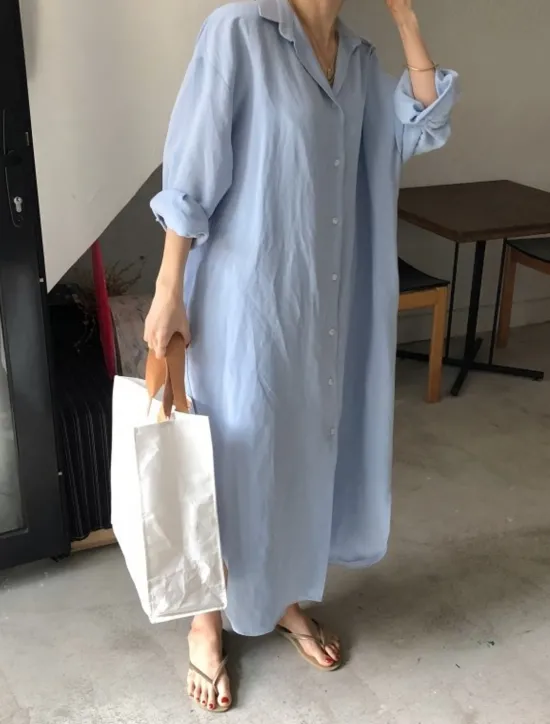 Clearance Women's Long Dress Maxi Dress Linen-Inspired Dresses Shirt Dress Casual Dress Stylish Casual Vacation Daily Date Regular Fit Plain Long Sleeve Lapel White Pink Navy Blue Khaki Summer Spring Women Dresses