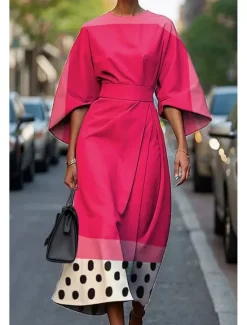 Women's Long Dress Maxi Dress Casual Dress Summer Dress Fashion Modern Daily Date Weekend Regular Fit Geometric 3/4 Length Sleeve Crew Neck Colorful Black White Yellow Summer Women Floral Dresses