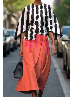 Women's Long Dress Maxi Dress Casual Dress Summer Dress Fashion Modern Daily Date Weekend Regular Fit Geometric 3/4 Length Sleeve Crew Neck Colorful Black White Yellow Summer Women Floral Dresses