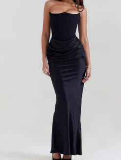 New Women's Long Dress Maxi Dress White Dress Graduation Dress Prom Dress Party Dress Elegant Fashion Party Special Occasion Evening Party Regular Fit Plain Sleeveless Strapless Black White Pink Red Women White Dresses