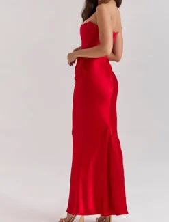 New Women's Long Dress Maxi Dress White Dress Graduation Dress Prom Dress Party Dress Elegant Fashion Party Special Occasion Evening Party Regular Fit Plain Sleeveless Strapless Black White Pink Red Women White Dresses