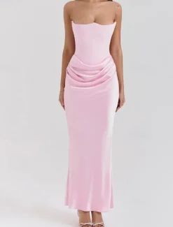 New Women's Long Dress Maxi Dress White Dress Graduation Dress Prom Dress Party Dress Elegant Fashion Party Special Occasion Evening Party Regular Fit Plain Sleeveless Strapless Black White Pink Red Women White Dresses