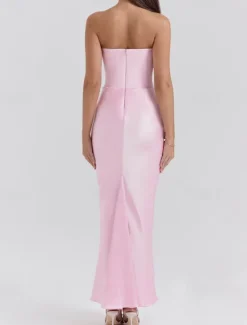 New Women's Long Dress Maxi Dress White Dress Graduation Dress Prom Dress Party Dress Elegant Fashion Party Special Occasion Evening Party Regular Fit Plain Sleeveless Strapless Black White Pink Red Women White Dresses