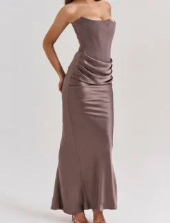 New Women's Long Dress Maxi Dress White Dress Graduation Dress Prom Dress Party Dress Elegant Fashion Party Special Occasion Evening Party Regular Fit Plain Sleeveless Strapless Black White Pink Red Women White Dresses
