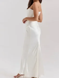 New Women's Long Dress Maxi Dress White Dress Graduation Dress Prom Dress Party Dress Elegant Fashion Party Special Occasion Evening Party Regular Fit Plain Sleeveless Strapless Black White Pink Red Women White Dresses
