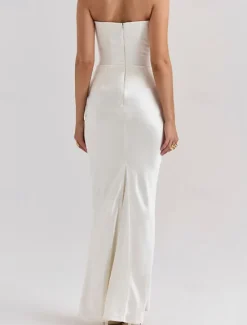 New Women's Long Dress Maxi Dress White Dress Graduation Dress Prom Dress Party Dress Elegant Fashion Party Special Occasion Evening Party Regular Fit Plain Sleeveless Strapless Black White Pink Red Women White Dresses