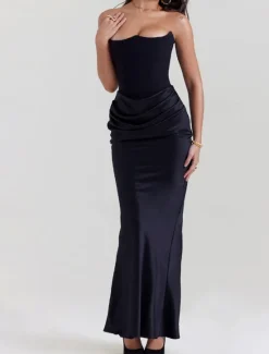 New Women's Long Dress Maxi Dress White Dress Graduation Dress Prom Dress Party Dress Elegant Fashion Party Special Occasion Evening Party Regular Fit Plain Sleeveless Strapless Black White Pink Red Women White Dresses