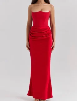 New Women's Long Dress Maxi Dress White Dress Graduation Dress Prom Dress Party Dress Elegant Fashion Party Special Occasion Evening Party Regular Fit Plain Sleeveless Strapless Black White Pink Red Women White Dresses