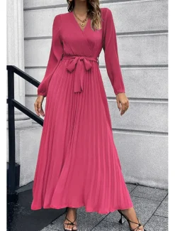 Hot Women's Long Dress Maxi Dress Cocktail Dress Ruched Dress Elegant Fashion Birthday Tea Party Going out Regular Fit Plain Long Sleeve V Neck Black Green Summer Women Cocktail Dress