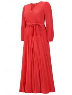 Hot Women's Long Dress Maxi Dress Cocktail Dress Ruched Dress Elegant Fashion Birthday Tea Party Going out Regular Fit Plain Long Sleeve V Neck Black Green Summer Women Cocktail Dress