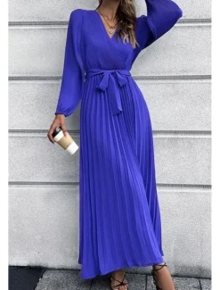 Hot Women's Long Dress Maxi Dress Cocktail Dress Ruched Dress Elegant Fashion Birthday Tea Party Going out Regular Fit Plain Long Sleeve V Neck Black Green Summer Women Cocktail Dress