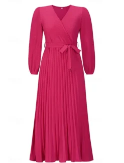 Hot Women's Long Dress Maxi Dress Cocktail Dress Ruched Dress Elegant Fashion Birthday Tea Party Going out Regular Fit Plain Long Sleeve V Neck Black Green Summer Women Cocktail Dress