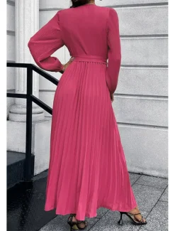 Hot Women's Long Dress Maxi Dress Cocktail Dress Ruched Dress Elegant Fashion Birthday Tea Party Going out Regular Fit Plain Long Sleeve V Neck Black Green Summer Women Cocktail Dress