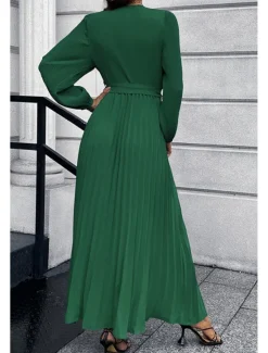 Hot Women's Long Dress Maxi Dress Cocktail Dress Ruched Dress Elegant Fashion Birthday Tea Party Going out Regular Fit Plain Long Sleeve V Neck Black Green Summer Women Cocktail Dress