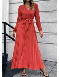 Hot Women's Long Dress Maxi Dress Cocktail Dress Ruched Dress Elegant Fashion Birthday Tea Party Going out Regular Fit Plain Long Sleeve V Neck Black Green Summer Women Cocktail Dress
