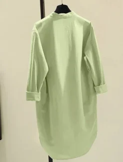 Online Women's Long Dress Maxi Dress Linen-Inspired Dresses Shirt Dress Casual Dress Cotton Linen Dress Stylish Casual Vacation Daily Date Regular Fit Plain Long Sleeve Stand Collar White Yellow Pink Green Women Dresses