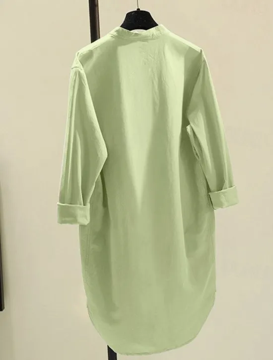 Online Women's Long Dress Maxi Dress Linen-Inspired Dresses Shirt Dress Casual Dress Cotton Linen Dress Stylish Casual Vacation Daily Date Regular Fit Plain Long Sleeve Stand Collar White Yellow Pink Green Women Dresses