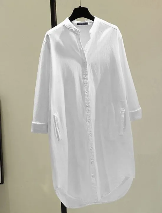 Online Women's Long Dress Maxi Dress Linen-Inspired Dresses Shirt Dress Casual Dress Cotton Linen Dress Stylish Casual Vacation Daily Date Regular Fit Plain Long Sleeve Stand Collar White Yellow Pink Green Women Dresses