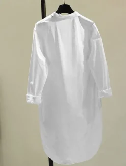 Online Women's Long Dress Maxi Dress Linen-Inspired Dresses Shirt Dress Casual Dress Cotton Linen Dress Stylish Casual Vacation Daily Date Regular Fit Plain Long Sleeve Stand Collar White Yellow Pink Green Women Dresses