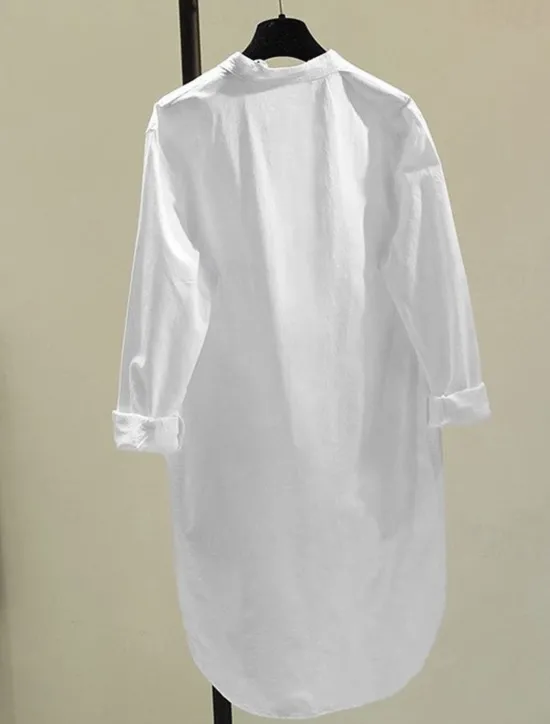 Online Women's Long Dress Maxi Dress Linen-Inspired Dresses Shirt Dress Casual Dress Cotton Linen Dress Stylish Casual Vacation Daily Date Regular Fit Plain Long Sleeve Stand Collar White Yellow Pink Green Women Dresses